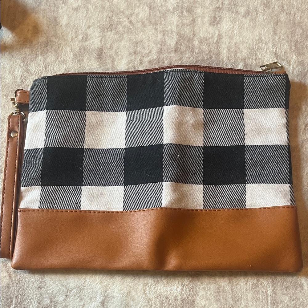 Plaid Clutch with Tan Accents